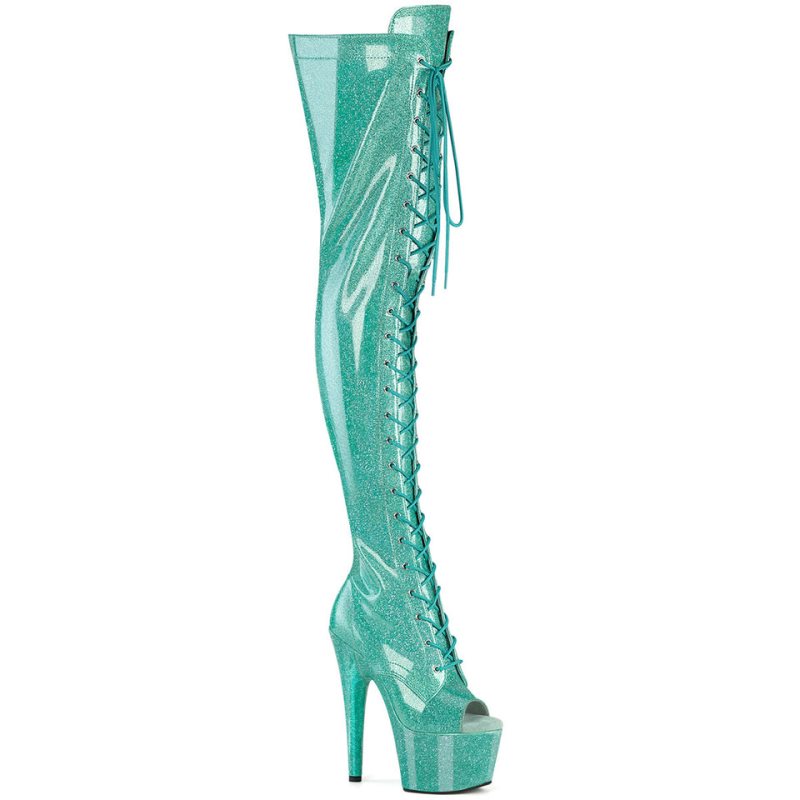 Light Turquoise Pleaser Adore-3021GP Glitter Women\'s Thigh High Boots | AUSTRALIA MXOGU