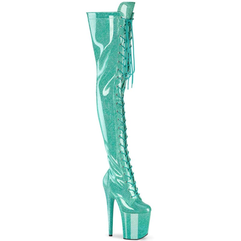 Light Turquoise Pleaser Flamingo-3020GP Glitter Women\'s Thigh High Boots | AUSTRALIA CDBKU