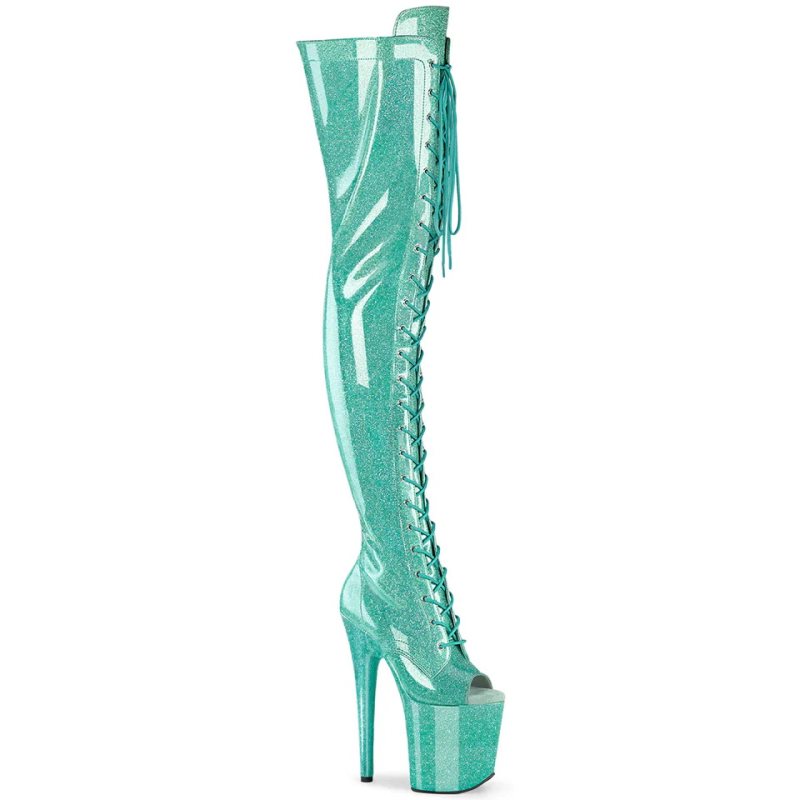 Light Turquoise Pleaser Flamingo-3021GP Glitter Women\'s Thigh High Boots | AUSTRALIA HEGXV