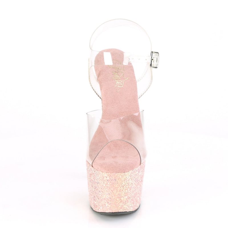 Pink / Clear Pleaser Adore-708LG Women's Platform Heels Sandals | AUSTRALIA HTYOM