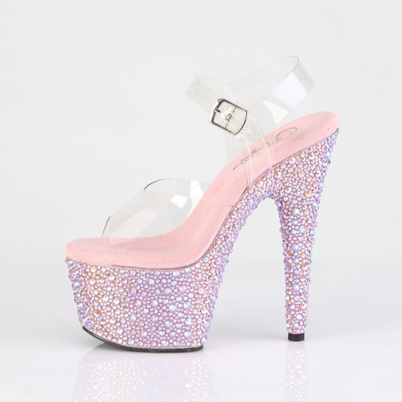 Pink / Clear Pleaser Bejeweled-708MS Women's Platform Heels Sandals | AU AVWLGXQ