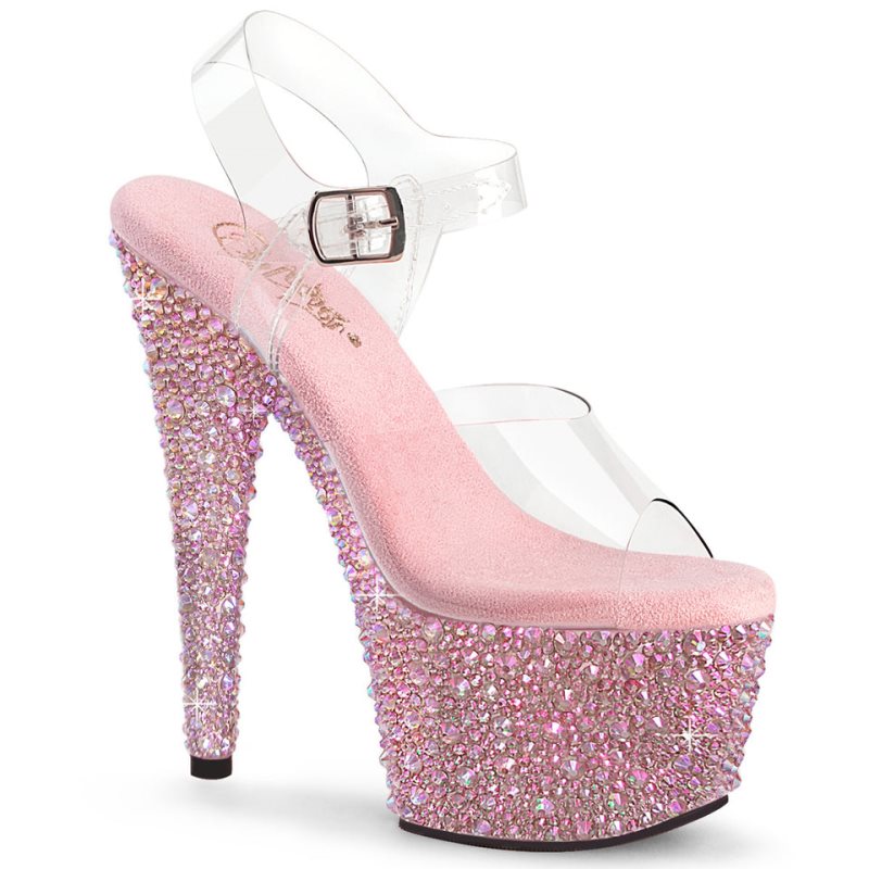 Pink / Clear Pleaser Bejeweled-708MS Women\'s Platform Heels Sandals | AU AVWLGXQ