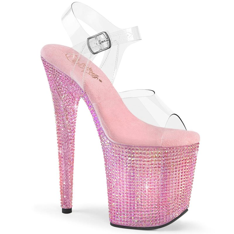 Pink / Clear Pleaser Bejeweled-808RRS Women\'s Platform Heels Sandals | AUSTRALIA WGMUF