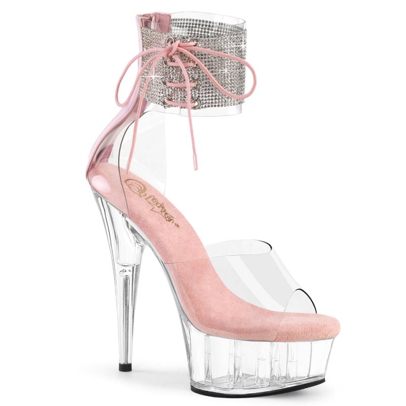 Pink / Clear Pleaser Delight-624RS Women\'s Platform Heels Sandals | AU QJNWKYT