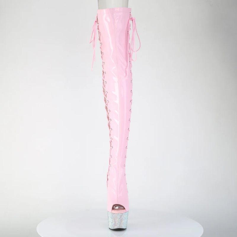 Pink / Silver Pleaser Bejeweled-3052HG-7 Hologram Women's Thigh High Boots | AUSTRALIA BKMPT