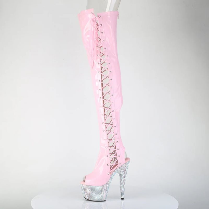 Pink / Silver Pleaser Bejeweled-3052HG-7 Hologram Women's Thigh High Boots | AUSTRALIA BKMPT