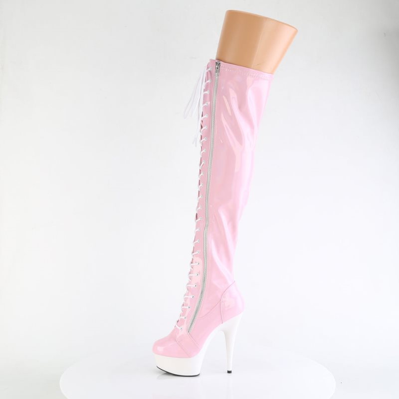 Pink / White Pleaser Delight-3029 Women's Thigh High Boots | AU COWIEKH