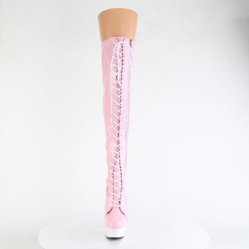 Pink / White Pleaser Delight-3029 Women's Thigh High Boots | AU COWIEKH