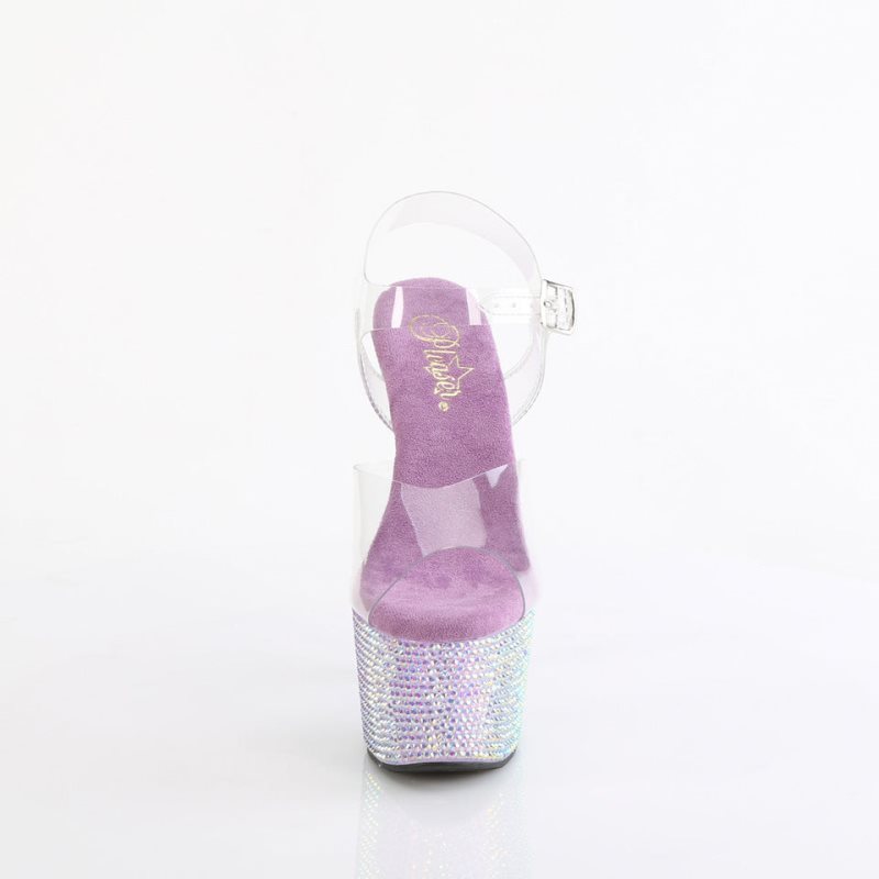 Purple / Clear Pleaser Bejeweled-708RRS Women's Platform Heels Sandals | AUSTRALIA PNBCY