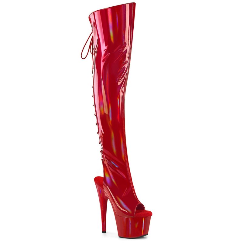 Red Pleaser Adore-3019HWR Stretch Holo Women\'s Thigh High Boots | AUSTRALIA CDRKH