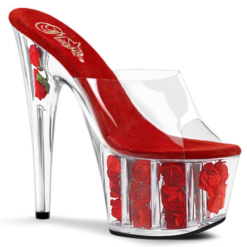 Red / Clear Pleaser Adore-701FL Women\'s Platform Slides | AUSTRALIA TXZSG