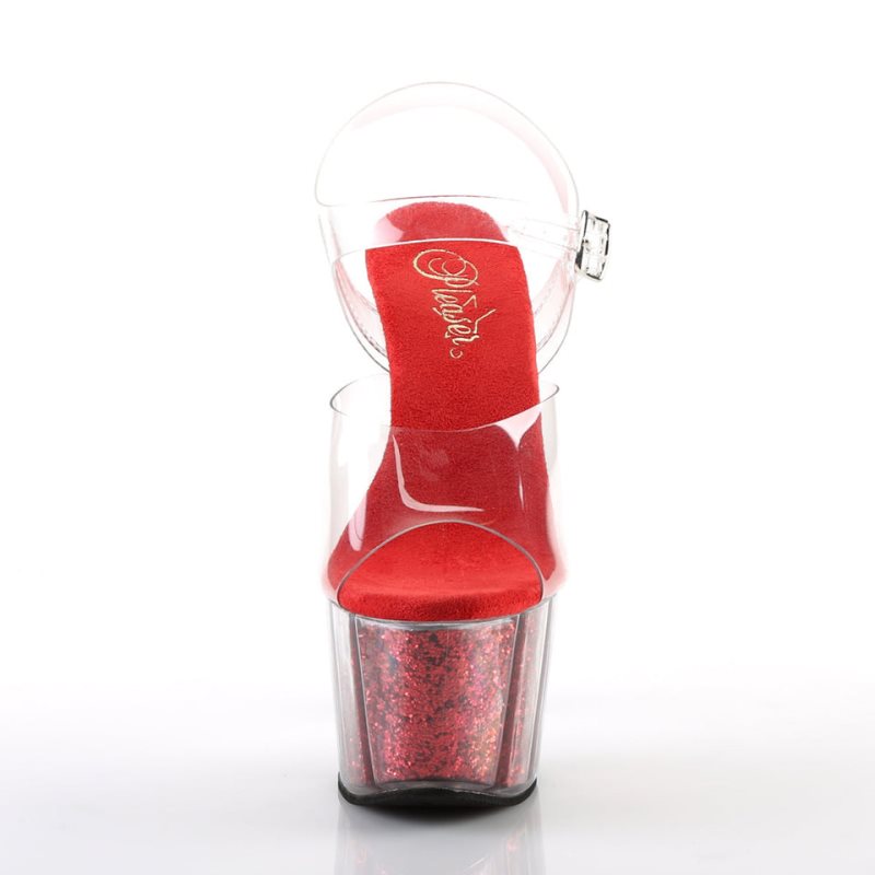 Red / Clear Pleaser Adore-708G Women's Platform Heels Sandals | AUSTRALIA BMYTK