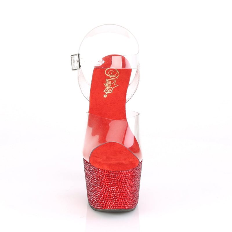 Red / Clear Pleaser Bejeweled-708DM Women's Platform Heels Sandals | AUSTRALIA OJVHY