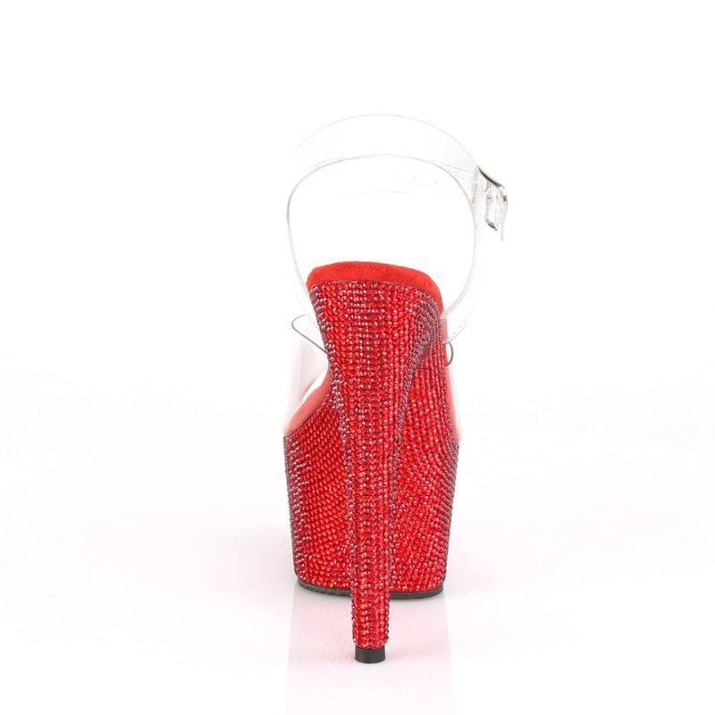 Red / Clear Pleaser Bejeweled-708DM Women's Platform Heels Sandals | AUSTRALIA OJVHY