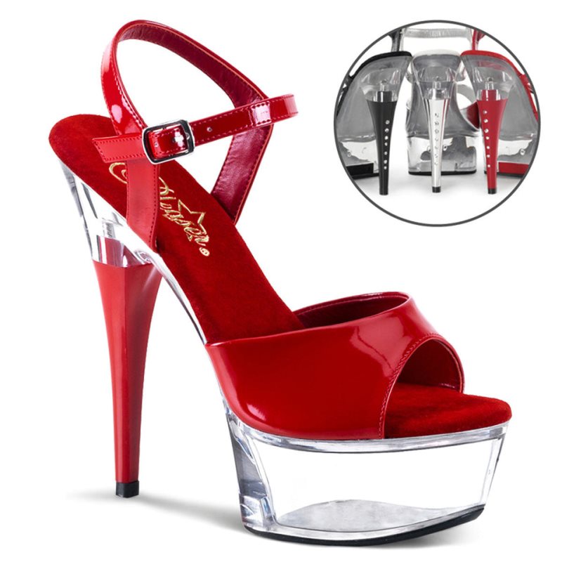 Red / Clear Pleaser Captiva-609 Women\'s Platform Heels Sandals | AUSTRALIA MCZBJ