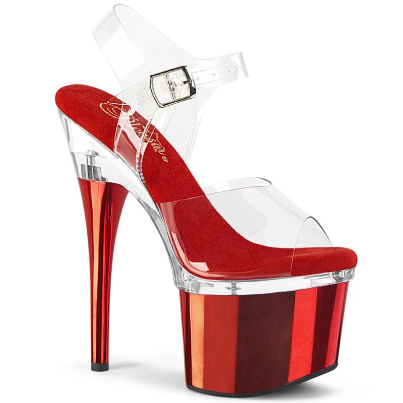 Red / Clear Pleaser Esteem-708 Women\'s Platform Heels Sandals | AUSTRALIA BWHUE