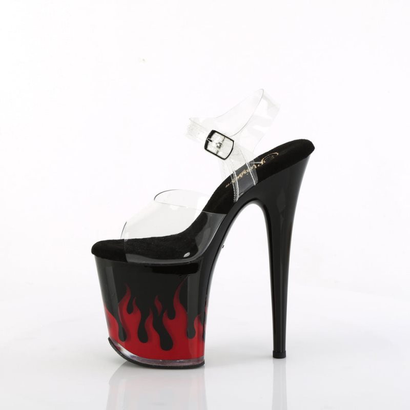 Red / Clear Pleaser Flamingo-808NLFL Women's Platform Heels Sandals | AUSTRALIA QWPMT