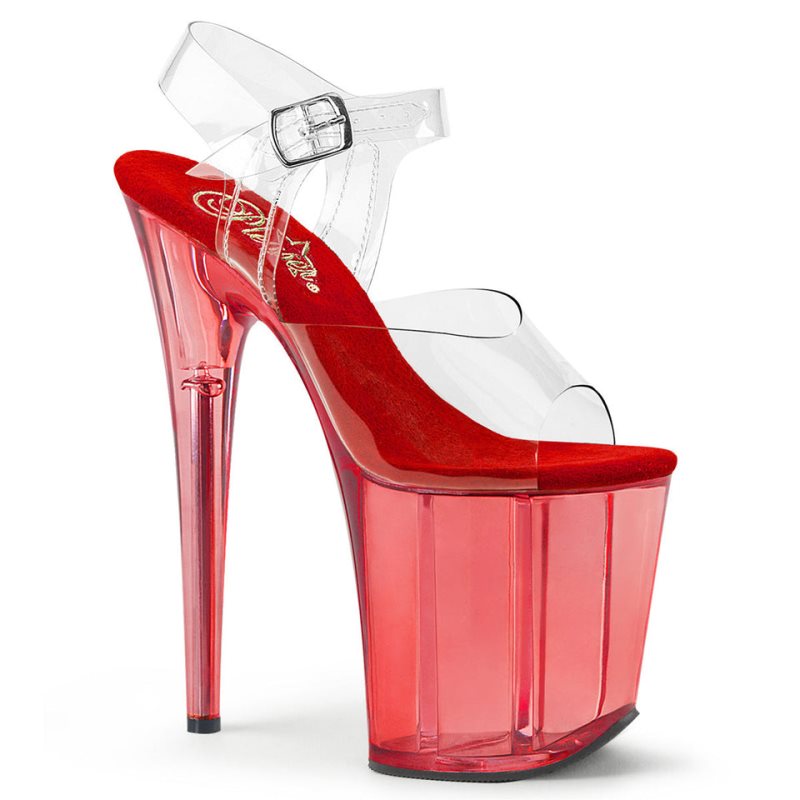 Red / Clear Pleaser Flamingo-808T Women\'s Platform Heels Sandals | AU KEOPRQM