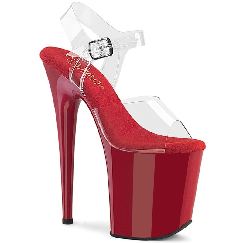 Red / Clear Pleaser Flamingo-808 Women\'s Platform Heels Sandals | AUSTRALIA HICWR