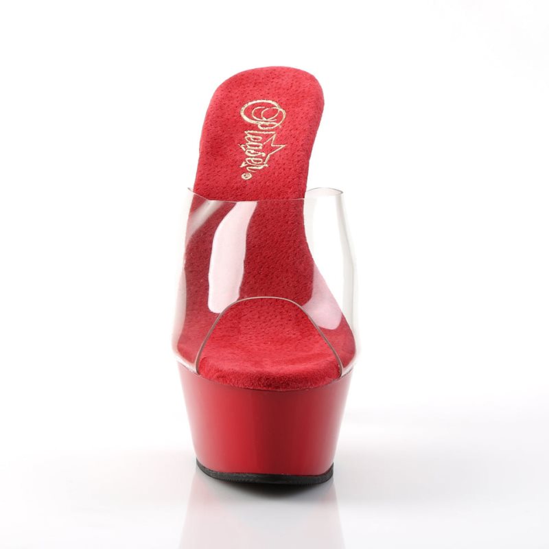 Red / Clear Pleaser Kiss-201 Women's Platform Slides | AUSTRALIA ZUFMP