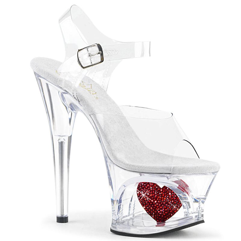 Red / Clear Pleaser Moon-708HRS Women\'s Platform Heels Sandals | AU YJLVUGM