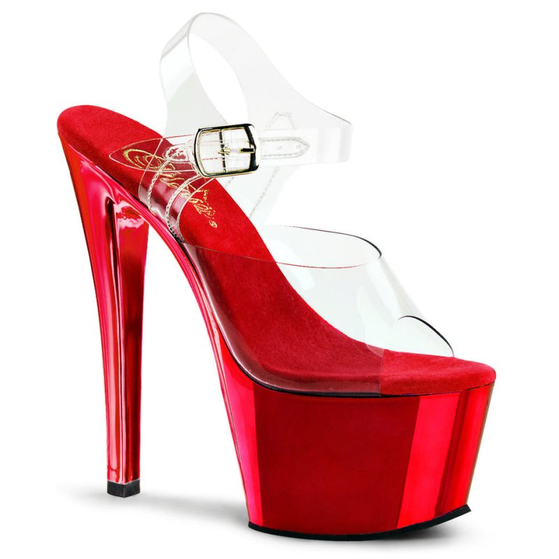 Red / Clear Pleaser Sky-308 Women\'s Platform Heels Sandals | AUSTRALIA GMRJF