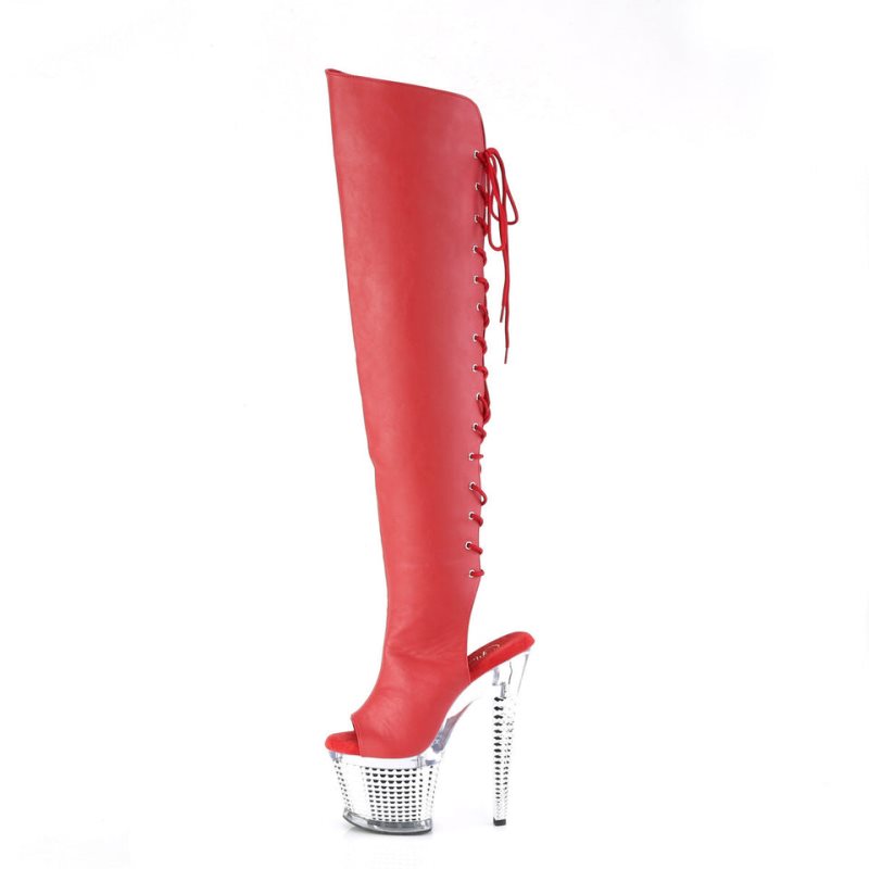 Red / Clear Pleaser Spectator-3019 Vegan Leather Women's Thigh High Boots | AUSTRALIA CPLRJ