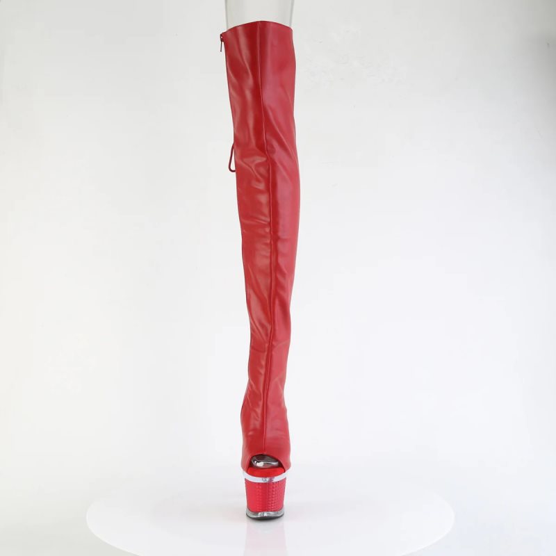 Red / Clear Pleaser Spectator-3030 Faux Leather Women's Thigh High Boots | AUSTRALIA VYGTR