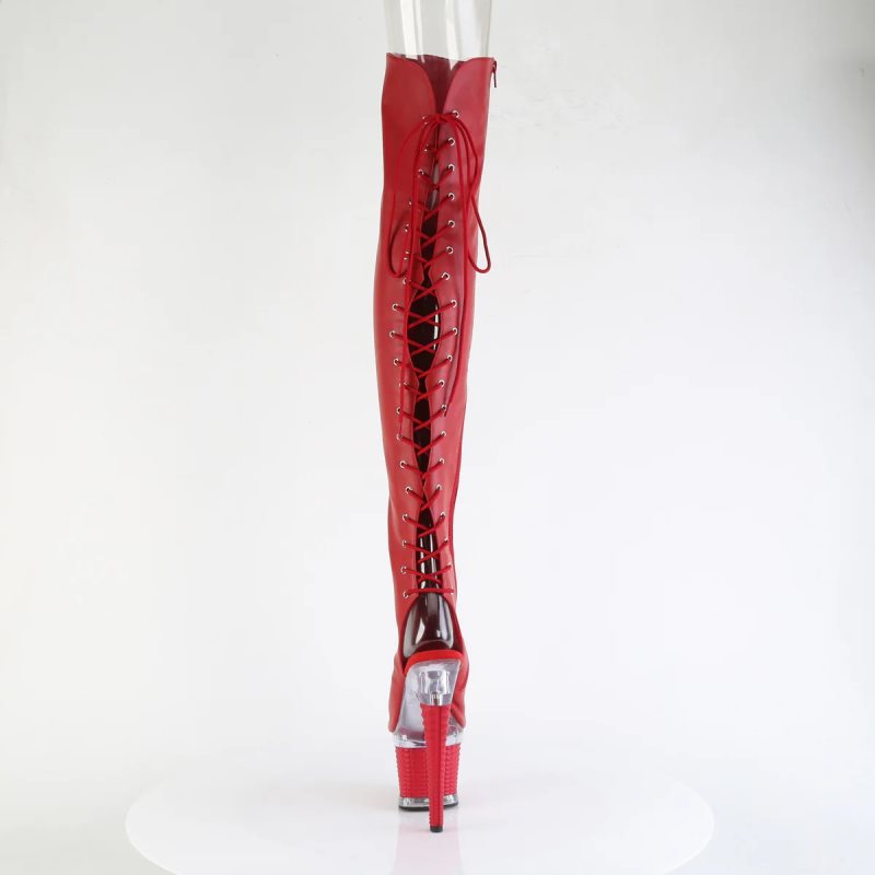 Red / Clear Pleaser Spectator-3030 Faux Leather Women's Thigh High Boots | AUSTRALIA VYGTR