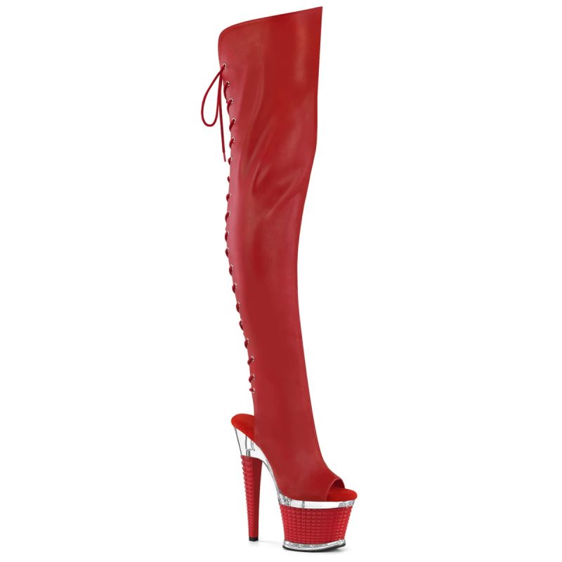 Red / Clear Pleaser Spectator-3030 Faux Leather Women\'s Thigh High Boots | AUSTRALIA VYGTR