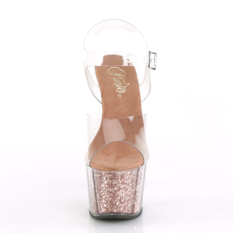 Rose Gold / Clear Pleaser Adore-708G Women's Platform Heels Sandals | AU LNKITWD