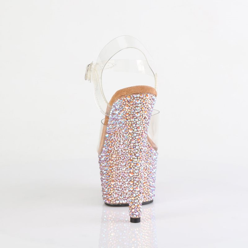 Rose Gold / Clear Pleaser Bejeweled-708MS Women's Platform Heels Sandals | AUSTRALIA NOBEU