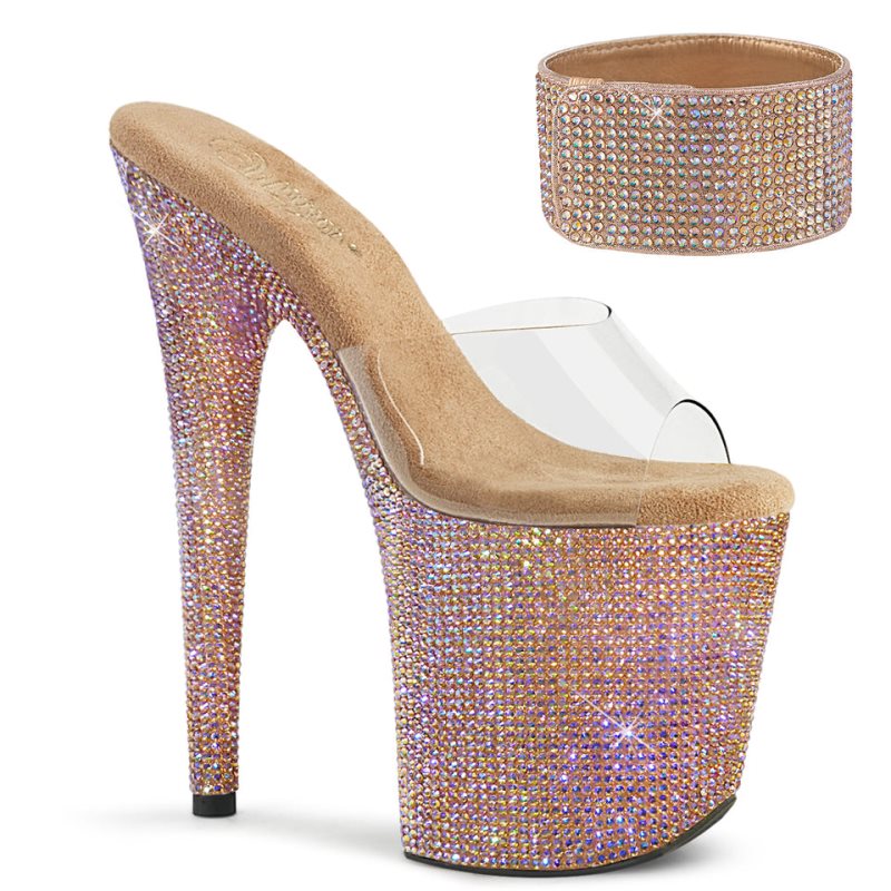 Rose Gold / Clear Pleaser Bejeweled-812RS Women\'s Platform Heels Sandals | AUSTRALIA IOSUG