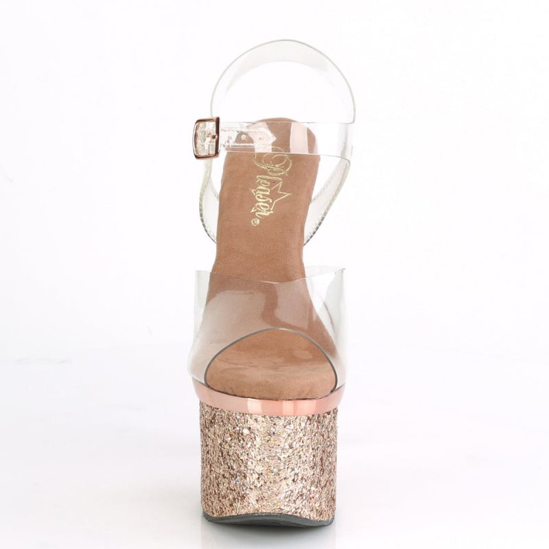 Rose Gold / Clear Pleaser Esteem-708CHLG Women's Platform Heels Sandals | AU NEFHWPL