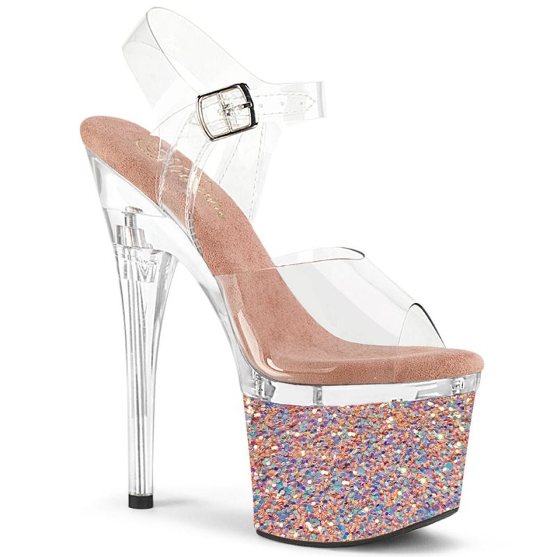 Rose Gold / Clear Pleaser Esteem-708LG Women\'s Platform Heels Sandals | AU NXYEWLC