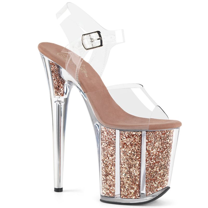 Rose Gold / Clear Pleaser Flamingo-808G Women\'s Platform Heels Sandals | AU GJCPMZX