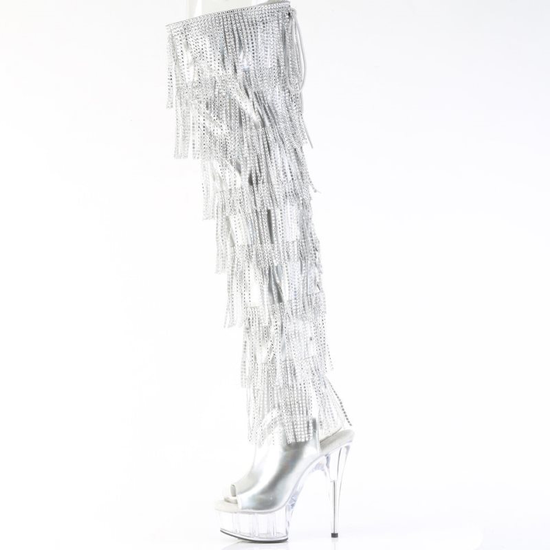 Silver Metal / Clear Pleaser Delight-3017HG-RSF Women's Thigh High Boots | AUSTRALIA JVRLY