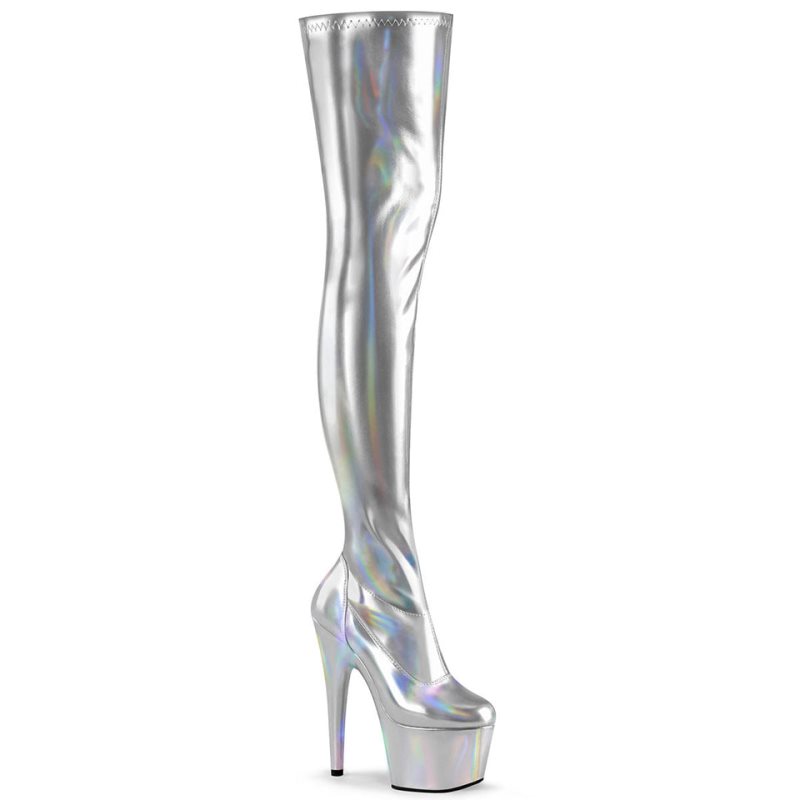 Silver Pleaser Adore-3000HWR Hologram Women\'s Thigh High Boots | AUSTRALIA YTRBX