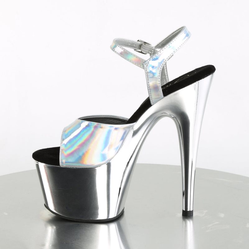 Silver Pleaser Adore-709HGCH Hologram Women's Platform Heels Sandals | AUSTRALIA SYRZA