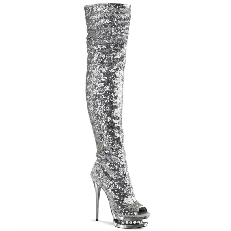 Silver Pleaser Blondie-R-3011 Women\'s Thigh High Boots | AUSTRALIA NXAEU