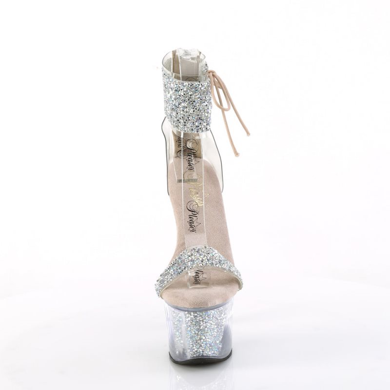 Silver / Beige / Silver Pleaser Sky-327RSI Women's Platform Heels Sandals | AUSTRALIA XAHFJ