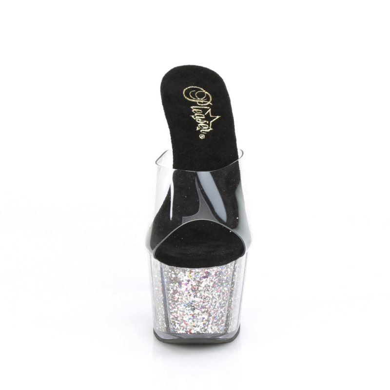 Silver / Clear Pleaser Adore-701CG Women's Platform Slides | AUSTRALIA QKUHZ