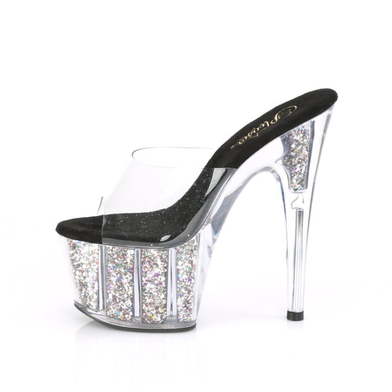 Silver / Clear Pleaser Adore-701CG Women's Platform Slides | AUSTRALIA QKUHZ