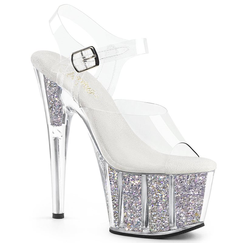 Silver / Clear Pleaser Adore-708G Women\'s Platform Heels Sandals | AUSTRALIA RMAVD