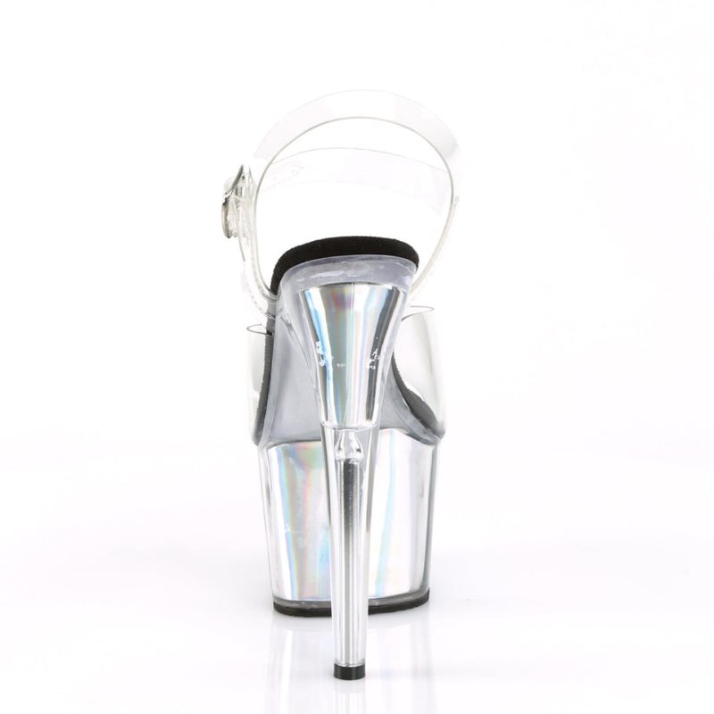 Silver / Clear Pleaser Adore-708HGI Hologram Women's Platform Heels Sandals | AUSTRALIA IOQTM