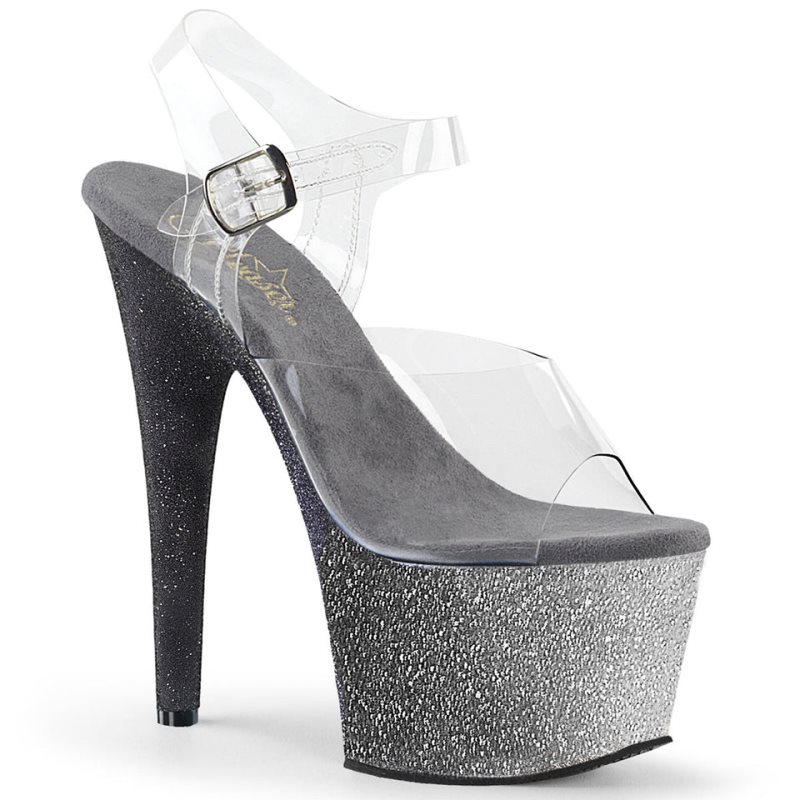 Silver / Clear Pleaser Adore-708OMBRE Women\'s Platform Heels Sandals | AUSTRALIA BENMH