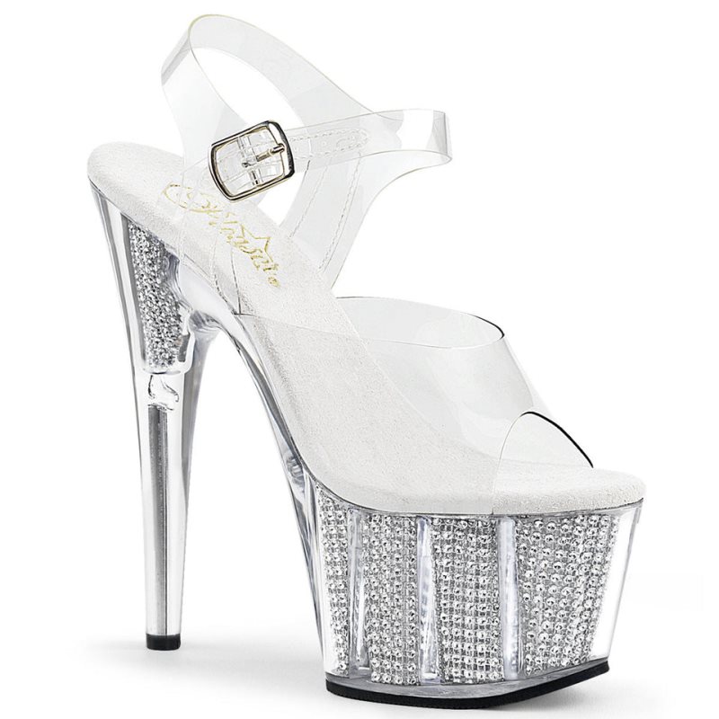 Silver / Clear Pleaser Adore-708SRS Women\'s Platform Heels Sandals | AUSTRALIA MPNKS