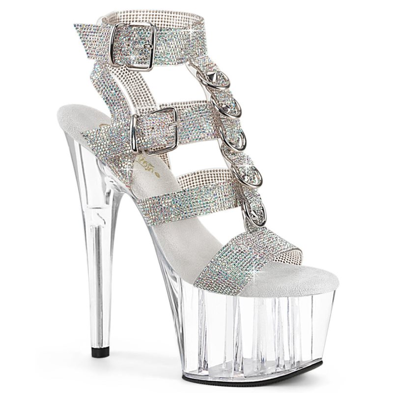 Silver / Clear Pleaser Adore-756RS AB Rhinestone Women\'s Platform Heels Sandals | AUSTRALIA UPAXQ