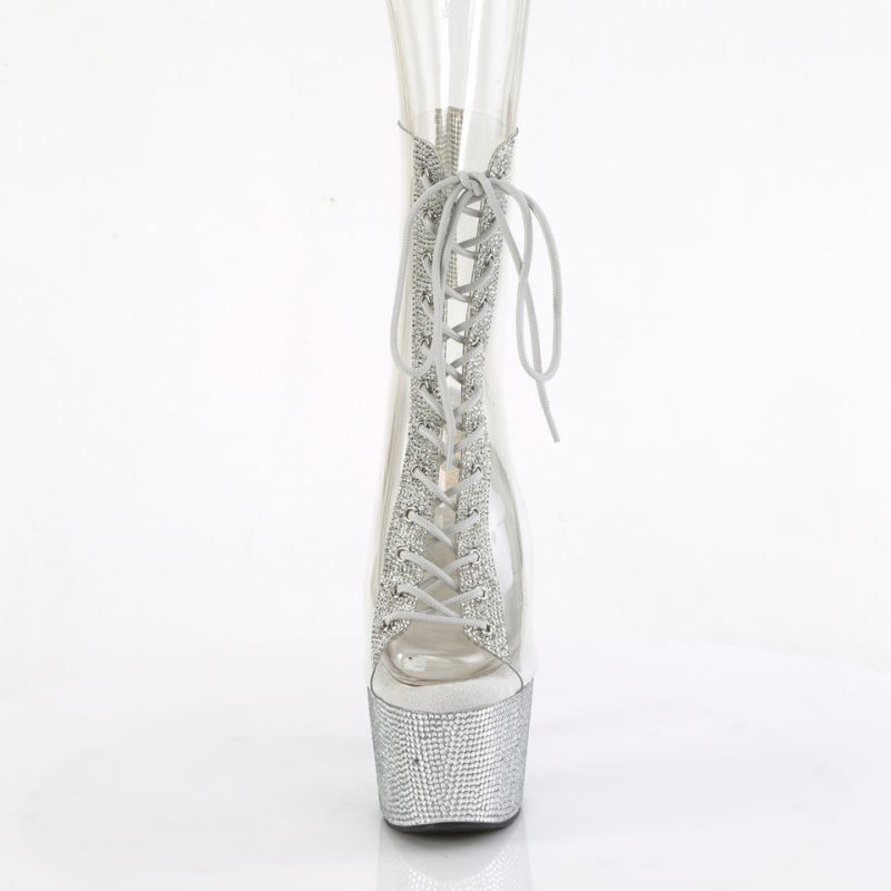 Silver / Clear Pleaser Bejeweled-1016C-2-7 Women's Heels Boots | AU TSNQURW