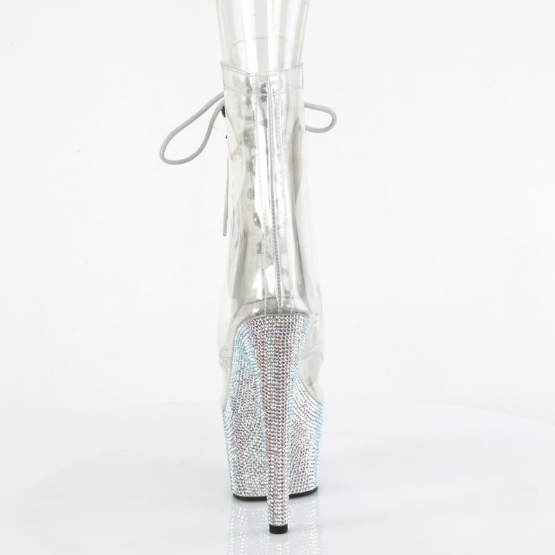 Silver / Clear Pleaser Bejeweled-1021C-7 Women's Heels Boots | AU CGWVTXJ